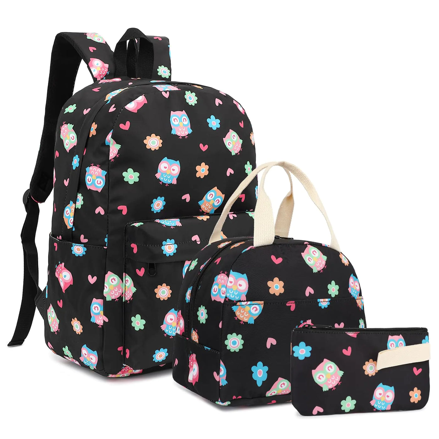 Fuyicat Owl School Backpack Set for Girls 3-in-1 Kids Teens Elementary Middle School Bags Bookbag with Lunch Bag Pencil Case