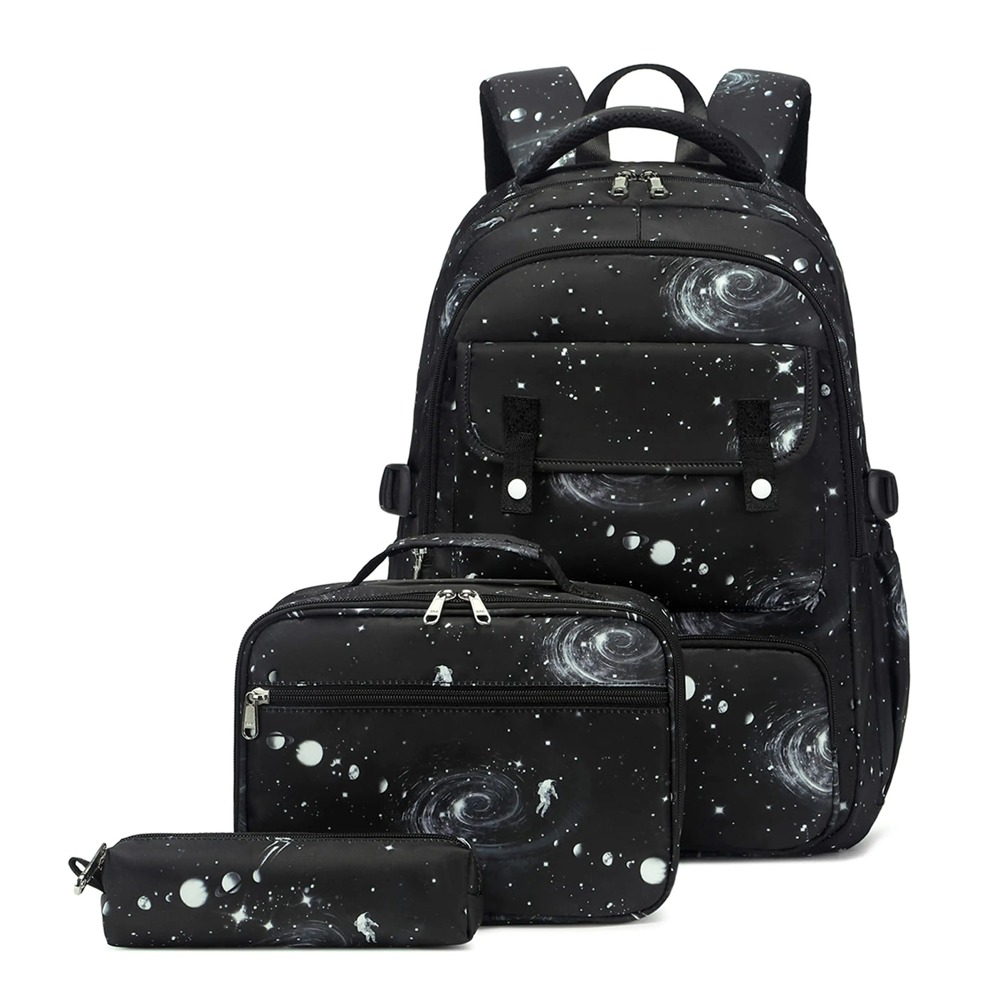 3Pcs Galaxy Boys Backpacks Set with Lunch Box Capacity Middle School Bags Backpack Elementary Bookbags for Kids